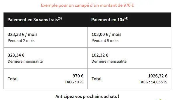 exemple paiement 10 fois sans frais